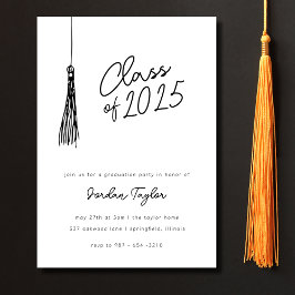 Minimal Modern Graduation Party Tassel Schwarz-wei Einladung