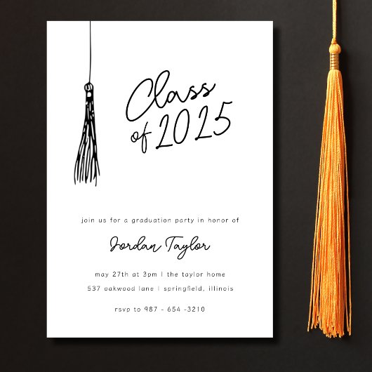 Minimal Modern Graduation Party Tassel Schwarz-wei Einladung