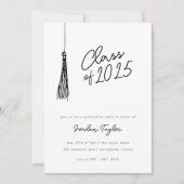 Minimal Modern Graduation Party Tassel Schwarz-wei Einladung (Vorderseite)