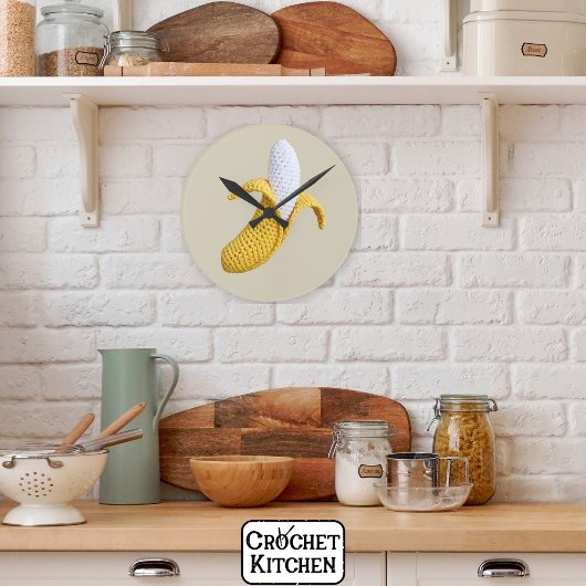 Minimal Modern Grandmacore Niedlich Crochet Banana Runde Wanduhr