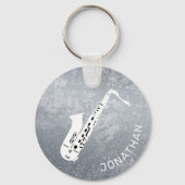 Minimal Modern Grey Saxophone Saxo Personalized Schlüsselanhänger (Vorderseite)