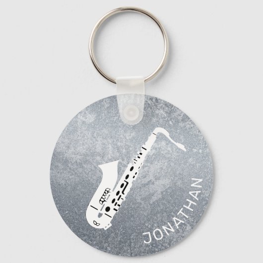 Minimal Modern Grey Saxophone Saxo Personalized Schlüsselanhänger (Vorderseite)