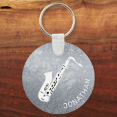 Minimal Modern Grey Saxophone Saxo Personalized Schlüsselanhänger (Vorderseite)