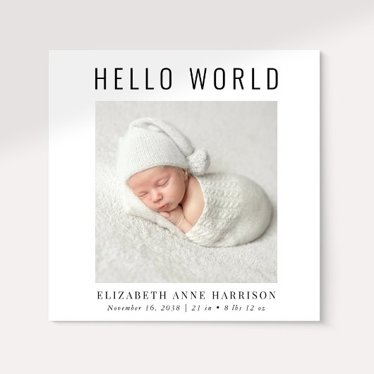 Minimal Modern Hello World Foto Birth Ankündigung