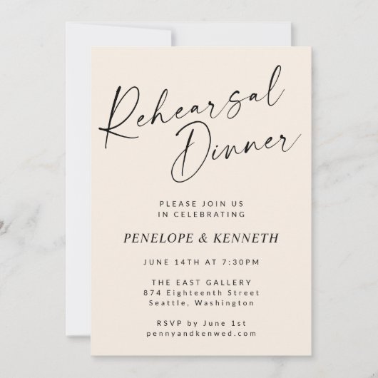 Minimal Modern Ivory Cream Script Probe Dinner Einladung (Vorderseite)