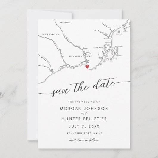 Minimal Modern Kennebunkport Maine Karte (Vorderseite)