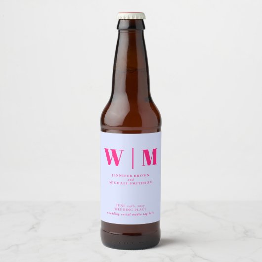 Minimal Modern Lilac Pink Drink Wedding Bierflaschenetikett (Vorderseite)