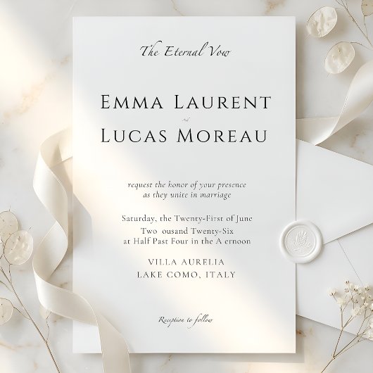 Minimal Modern Luxury Black & White Wedding Design Einladung