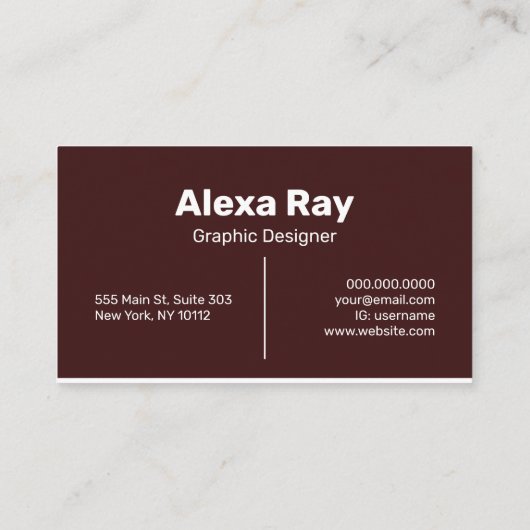 Minimal Modern Maroon White Visitenkarte (Rückseite)