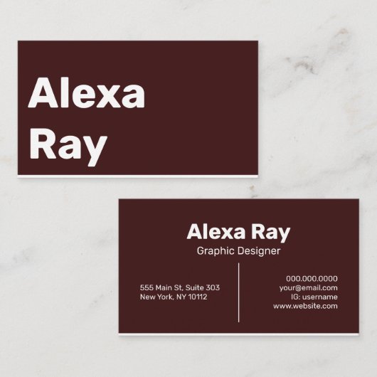 Minimal Modern Maroon White Visitenkarte (Vorne/Hinten)