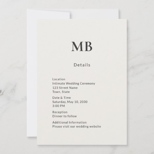 Minimal Modern Micro Wedding Details Card Einladung (Vorderseite)