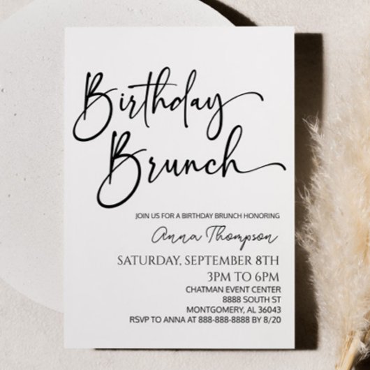 Minimal Modern Minimalist Birthday Brunch Party Einladung