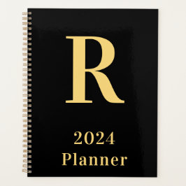 Minimal Modern Monogram Black Gold 2024 Planer