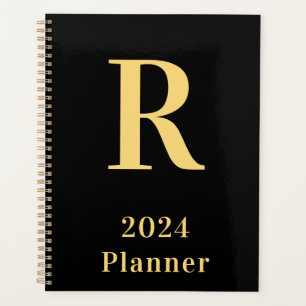 Minimal Modern Monogram Black Gold 2024 Planer
