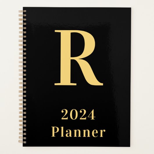 Minimal Modern Monogram Black Gold 2024 Planer (Vorderseite)