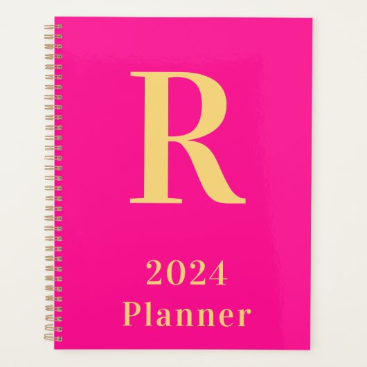 Minimal Modern Monogram Hot Pink 2024 Planer (Vorderseite)