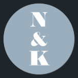 Minimal Modern Monogram Soft Blue Elegant Wedding Runder Aufkleber<br><div class="desc">This round wedding favor sticker features a clean monogram design with bold serif initials on a soft blue background for a timeless, modern look. Personalized with your initials, it’s an easy way to dress up favor bags, boxes, bottles, or envelopes. The simple, elegant layout pairs beautifully with modern, classic, and...</div>