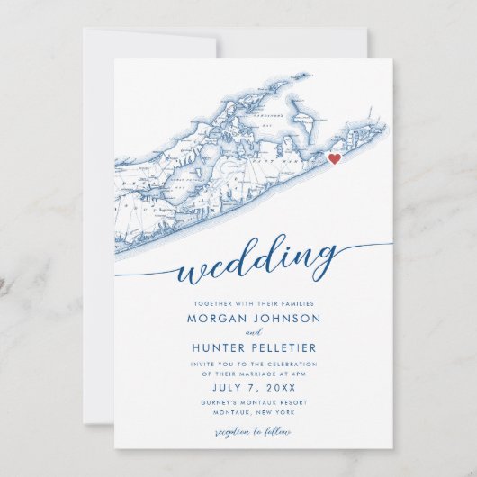 Minimal Modern Montauk Long Island Karte Hochzeit (Vorderseite)
