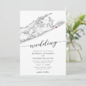 Minimal Modern Montauk Long Island Karte Hochzeit (Stehend Vorderseite)