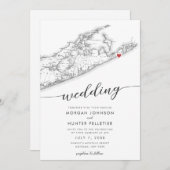 Minimal Modern Montauk Long Island Karte Hochzeit (Vorne/Hinten)