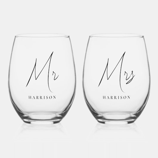 Minimal Modern Mr. Script Newlyweds Weinglas Ohne Stiel (Vorderseite)