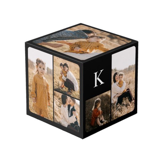 Minimal Modern Multiple Photo Collage Monogram Würfel (Vorderseite Schrägansicht)