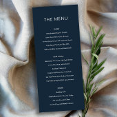 Minimal Modern Navy Typografy Wedding Menu Card Einladung