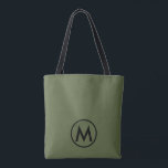 Minimal Modern Olive Green Monogram Tasche<br><div class="desc">Moderne mit Monogramm Totentasche in minimalistischem Design mit Olivgrün und Schwarz-Monogramm Emblem auf einem Olivenboden.</div>