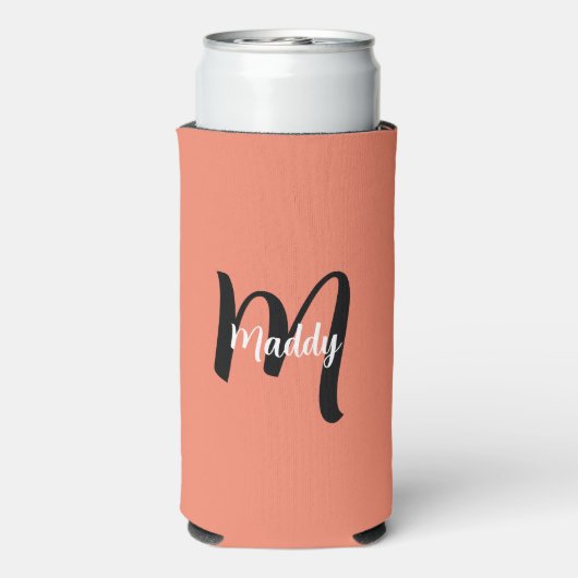 Minimal Modern Orange Monogram Name + Initial Selters Dosenkühler (Seltzer Rückseite)