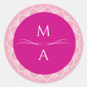 Minimal Modern Pink Magenta Mandala Initials Runder Aufkleber (Vorderseite)
