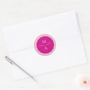 Minimal Modern Pink Magenta Mandala Initials Runder Aufkleber