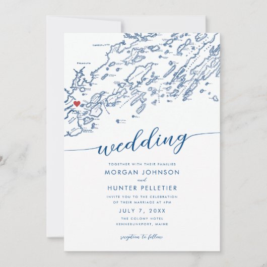 Minimal Modern Portland Maine Karte Hochzeit (Vorderseite)