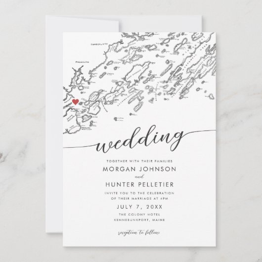 Minimal Modern Portland Maine Karte Hochzeit (Vorderseite)