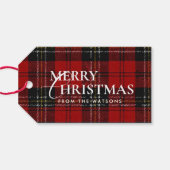 Minimal Modern Red Plaid Script Christmas Geschenkanhänger (Rückseite Horizontal)