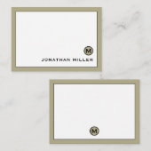Minimal Modern Sage Green Monogram Mitteilungskarte (Vorne/Hinten)
