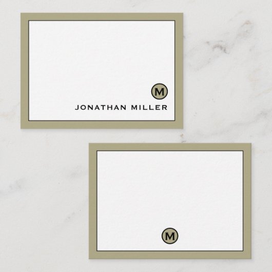 Minimal Modern Sage Green Monogram Mitteilungskarte (Vorne/Hinten)