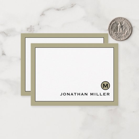 Minimal Modern Sage Green Monogram Mitteilungskarte (Vorderseite/Rückseite Beispiel)