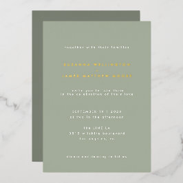 Minimal Modern Sage Green Wedding Real Gold Folieneinladung