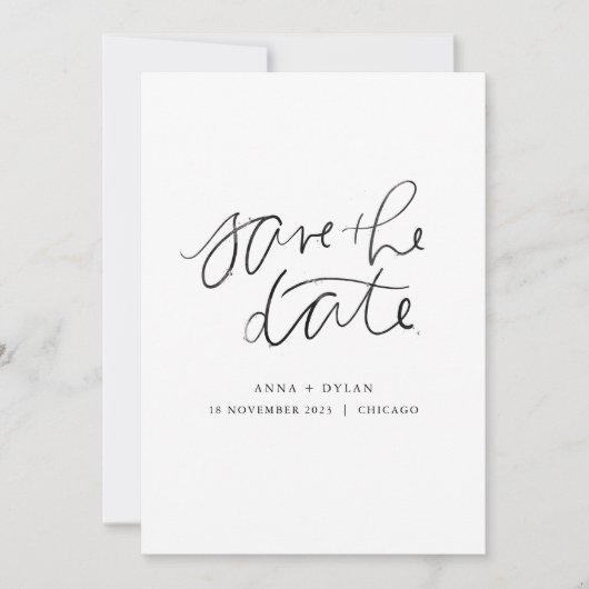 Minimal modern Save the Date - Schwarze Wasserfarb Einladung (Vorderseite)
