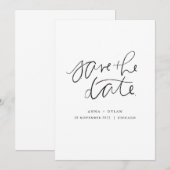 Minimal modern Save the Date - Schwarze Wasserfarb Einladung (Vorne/Hinten)