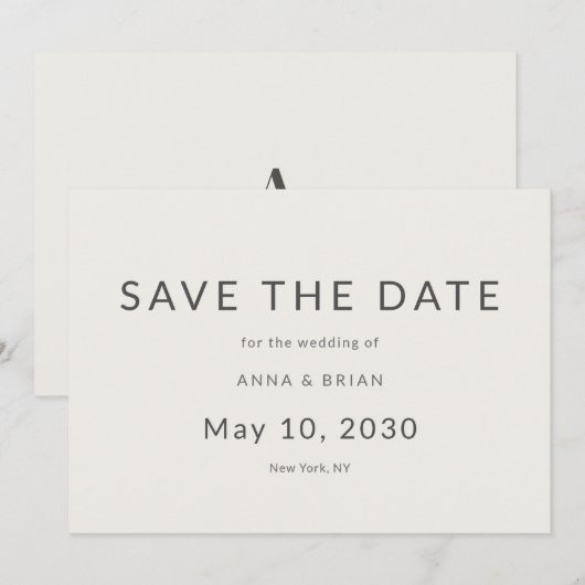Minimal Modern Save the Date with Monogram (Vorne/Hinten)