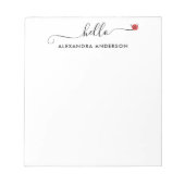 Minimal Modern Script Hallo Herz Notizblock (Vorderseite)