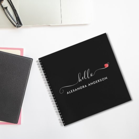 Minimal Modern Script Hallo Herz Notizblock