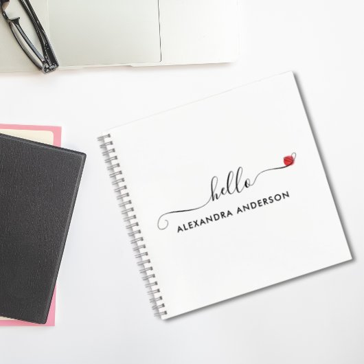 Minimal Modern Script Hallo Herz Notizblock