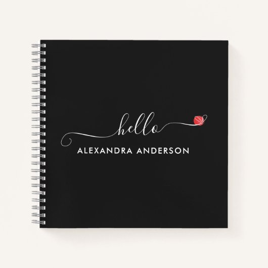 Minimal Modern Script Hallo Herz Notizblock (Vorderseite)