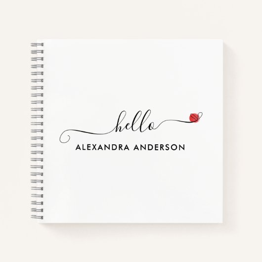 Minimal Modern Script Hallo Herz Notizblock (Vorderseite)