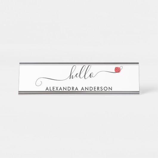 Minimal Modern Script Hallo Herz Schreibtischnamensplakette (Vorderseite )