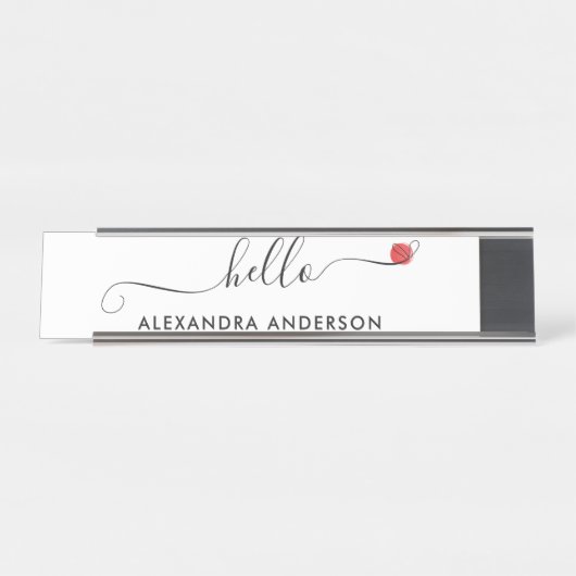Minimal Modern Script Hallo Herz Schreibtischnamensplakette (Vorderseite )