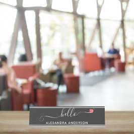 Minimal Modern Script Hallo Herz Schreibtischnamensplakette