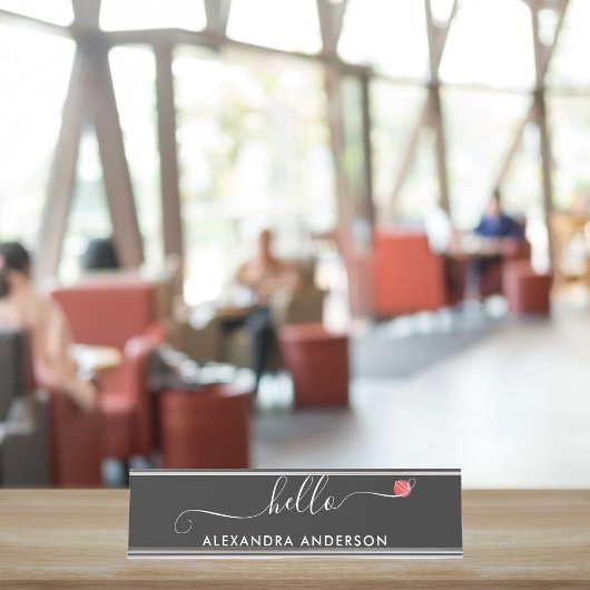 Minimal Modern Script Hallo Herz Schreibtischnamensplakette